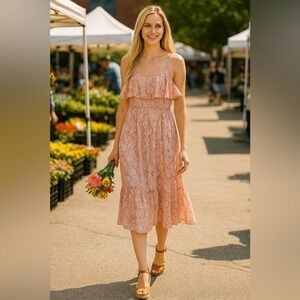 Maurices Pink/White Spaghetti Strap Maxi Floral Ruffle Dress